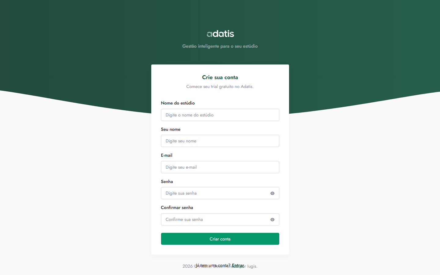 Tela de cadastro do Adatis
